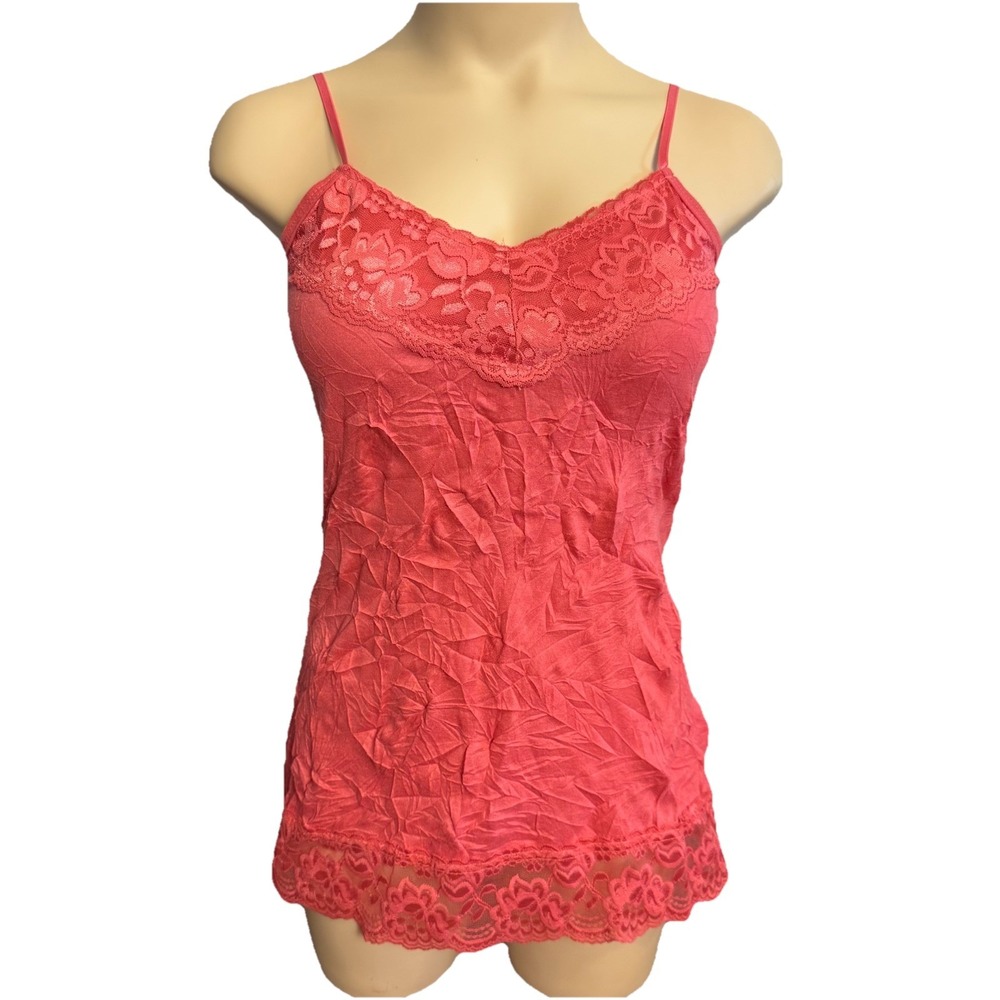 Maurices Y2K Pink Lace Trim Babydoll Crinkle Cami‎ Tank Top Women's Small
